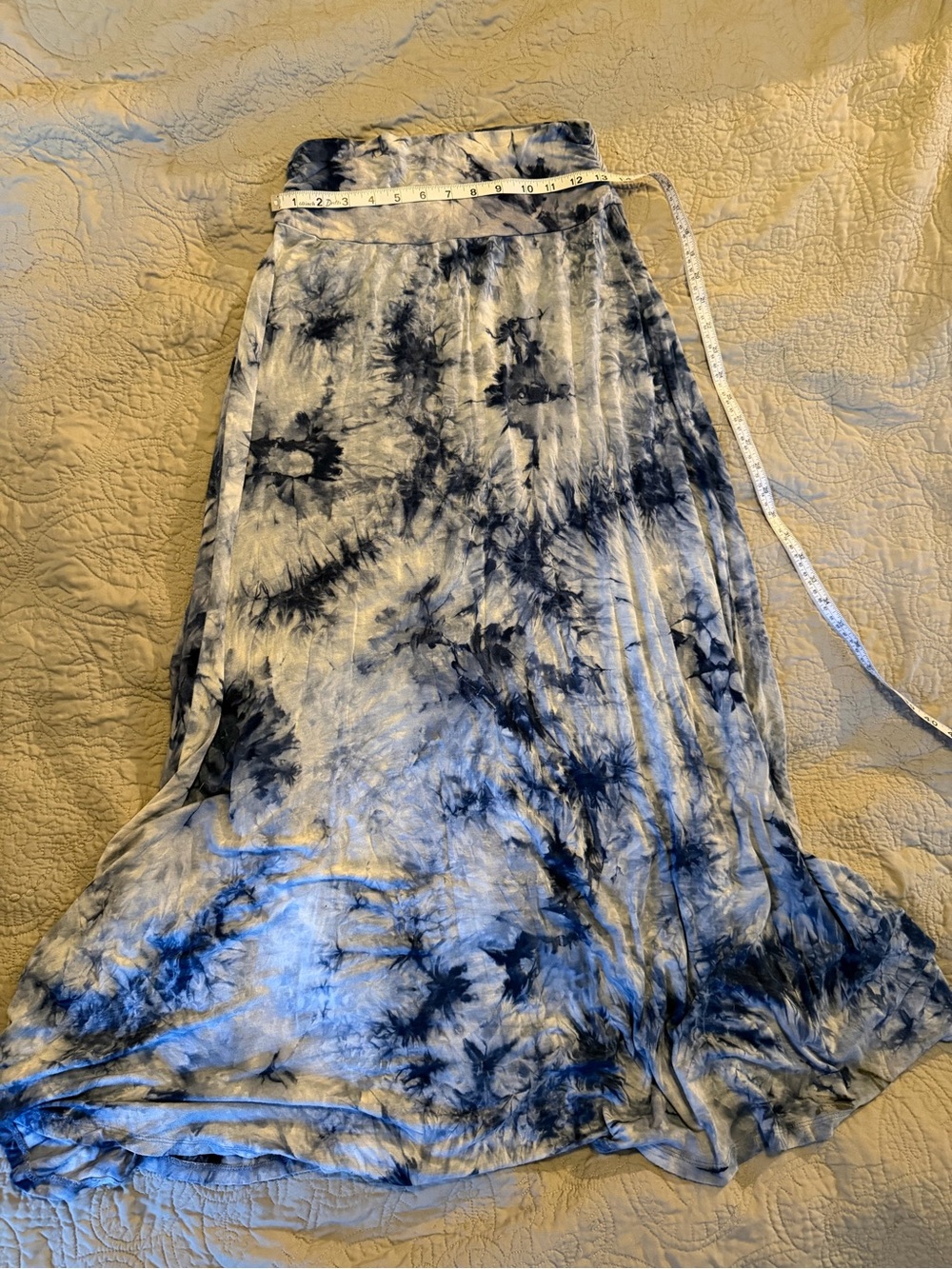 Tie-Dye Blue and White Flowing maxi Skirt